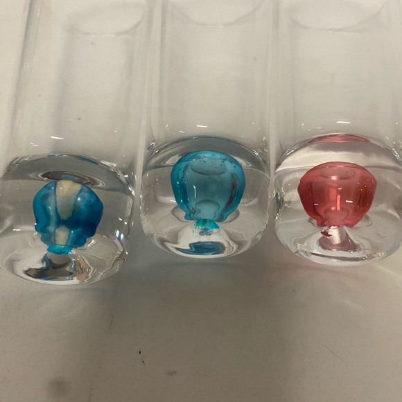 Clear Tall Cordial Shot Glasses, Colorful teardrop bottom. Set of 6 - Picture 5 of 9